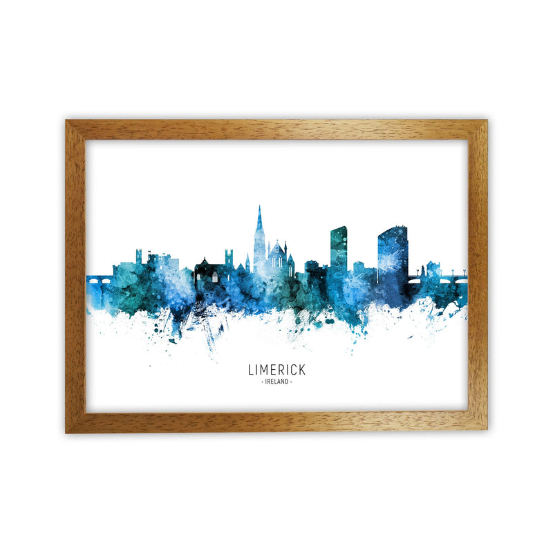 Limerick Ireland Skyline Blue City Name  by Michael Tompsett Oak Grain