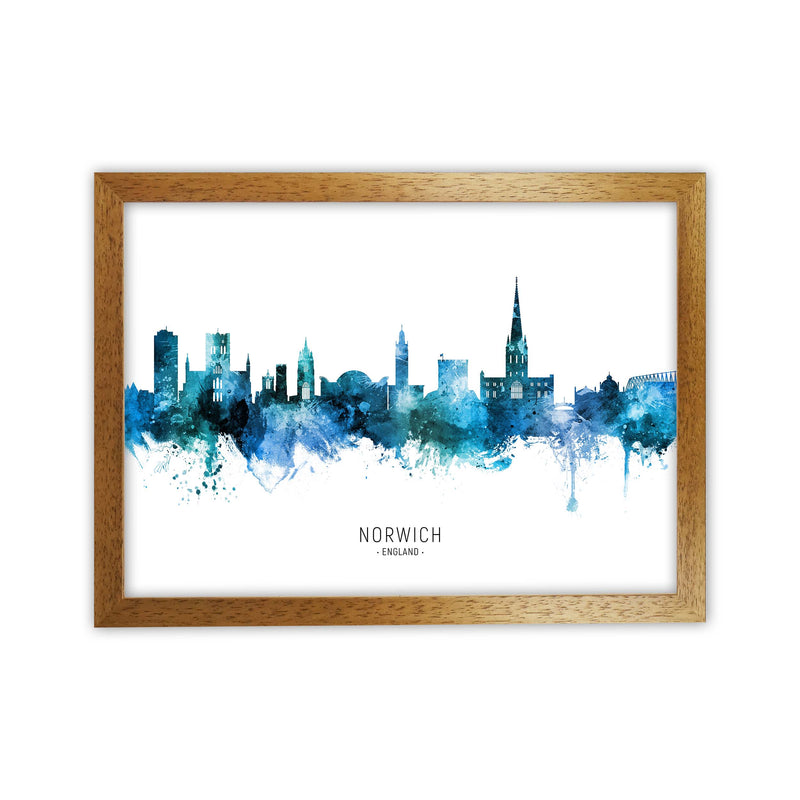 Norwich England Skyline Blue City Name  by Michael Tompsett Oak Grain