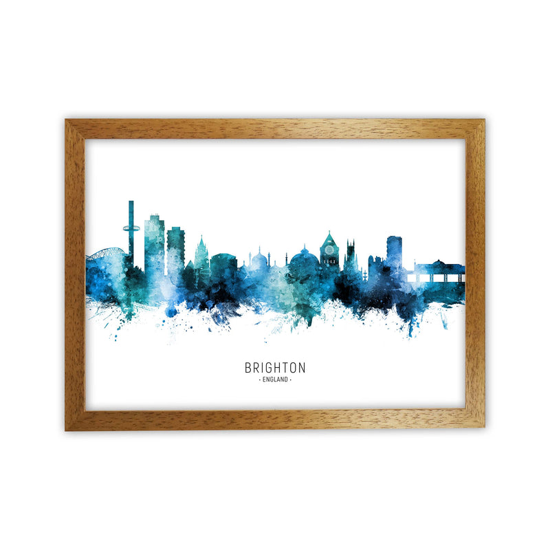 Brighton England Skyline Blue City Name  by Michael Tompsett Oak Grain