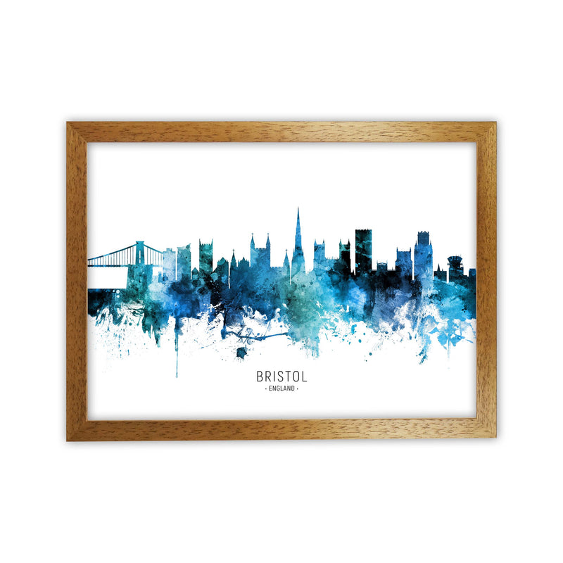 Bristol England Skyline Blue City Name  by Michael Tompsett Oak Grain