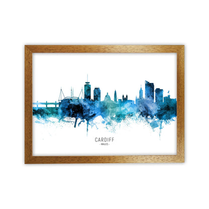 Cardiff Wales Skyline Blue City Name  by Michael Tompsett Oak Grain