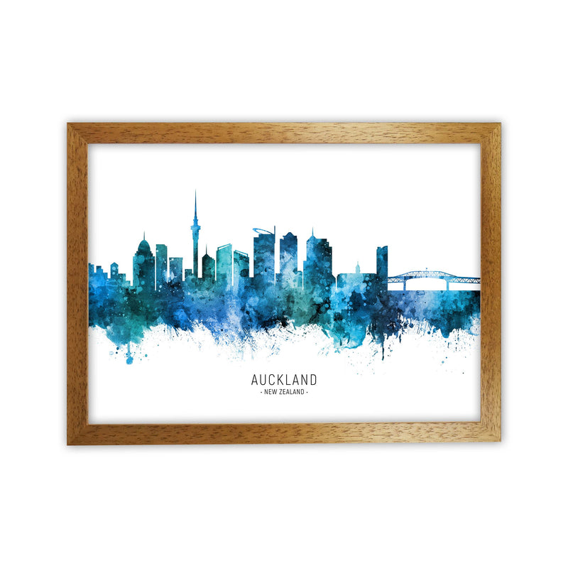 Auckland New Zealand Skyline Blue City Name  by Michael Tompsett Oak Grain
