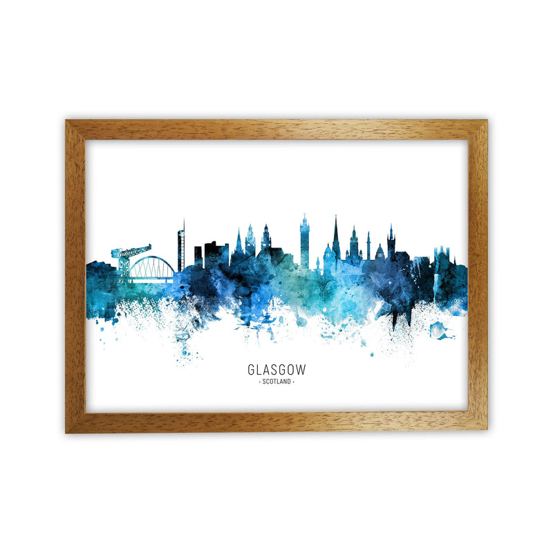 Glasgow Scotland Skyline Blue City Name  by Michael Tompsett Oak Grain