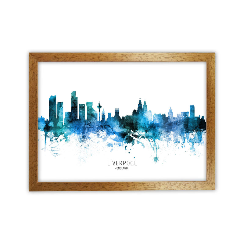 Liverpool England Skyline Blue City Name  by Michael Tompsett Oak Grain