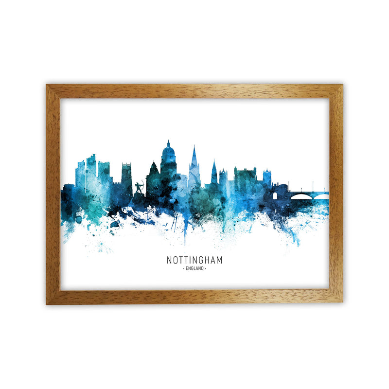 Nottingham England Skyline Blue City Name  by Michael Tompsett Oak Grain