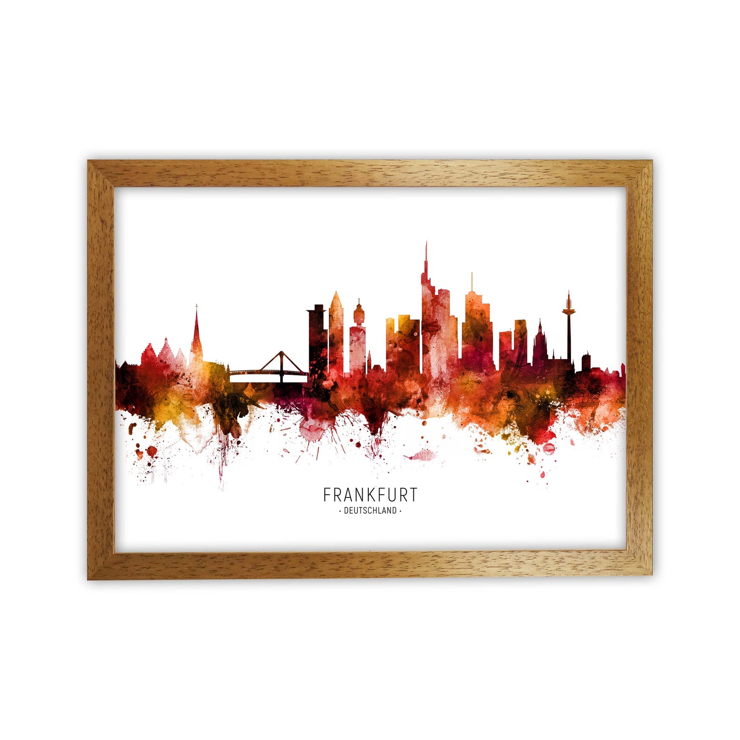 Frankfurt Deutschland Skyline Red City Name  by Michael Tompsett Oak Grain