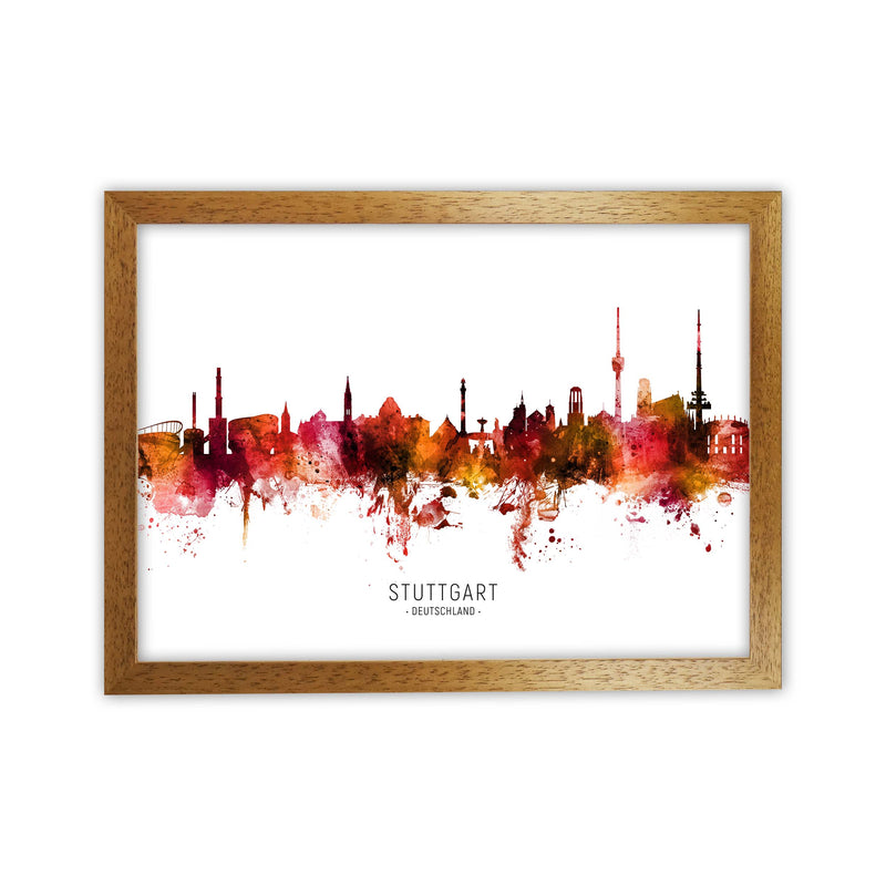 Stuttgart Deutschland Skyline Red City Name  by Michael Tompsett Oak Grain