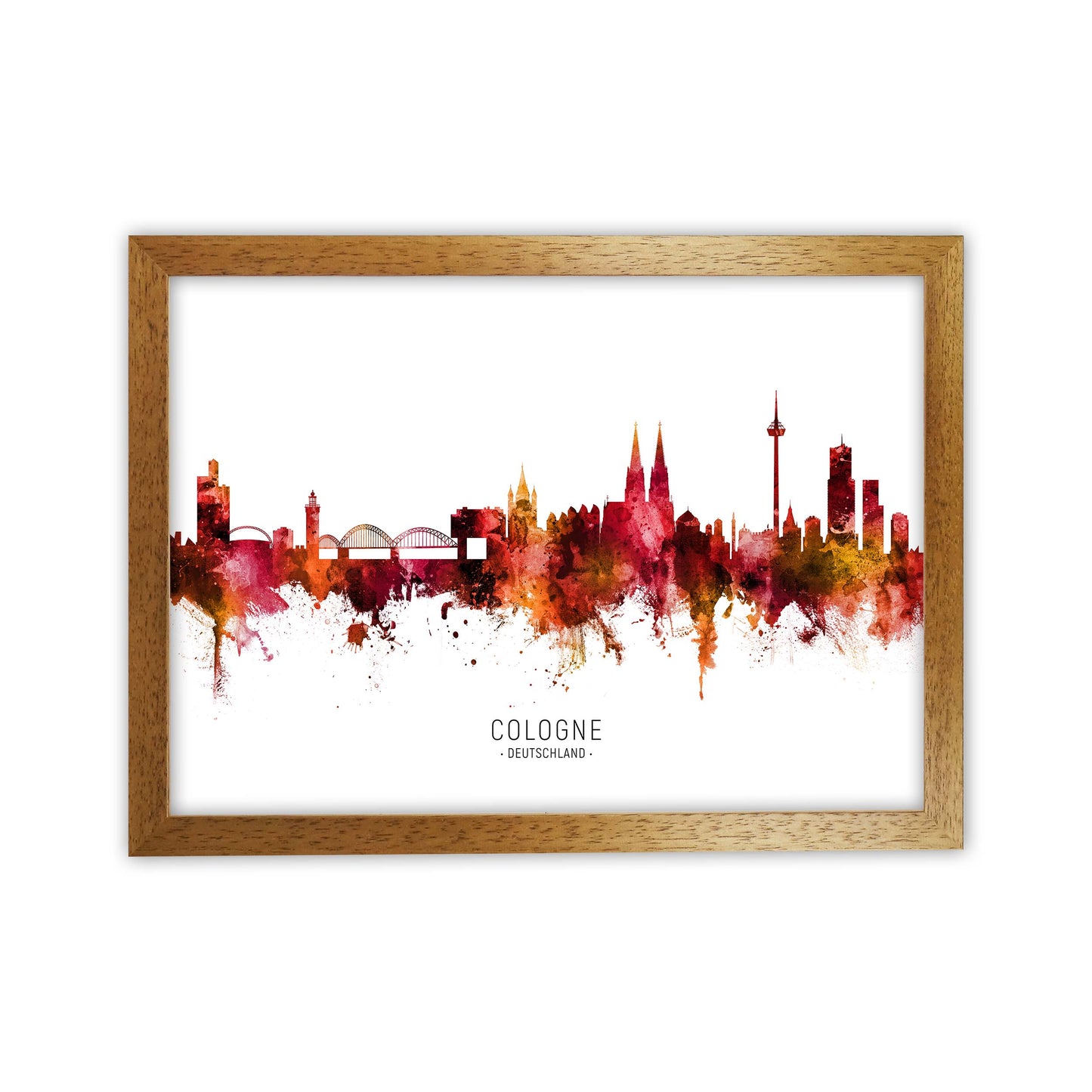 Cologne Deutschland Skyline Red City Name  by Michael Tompsett Oak Grain