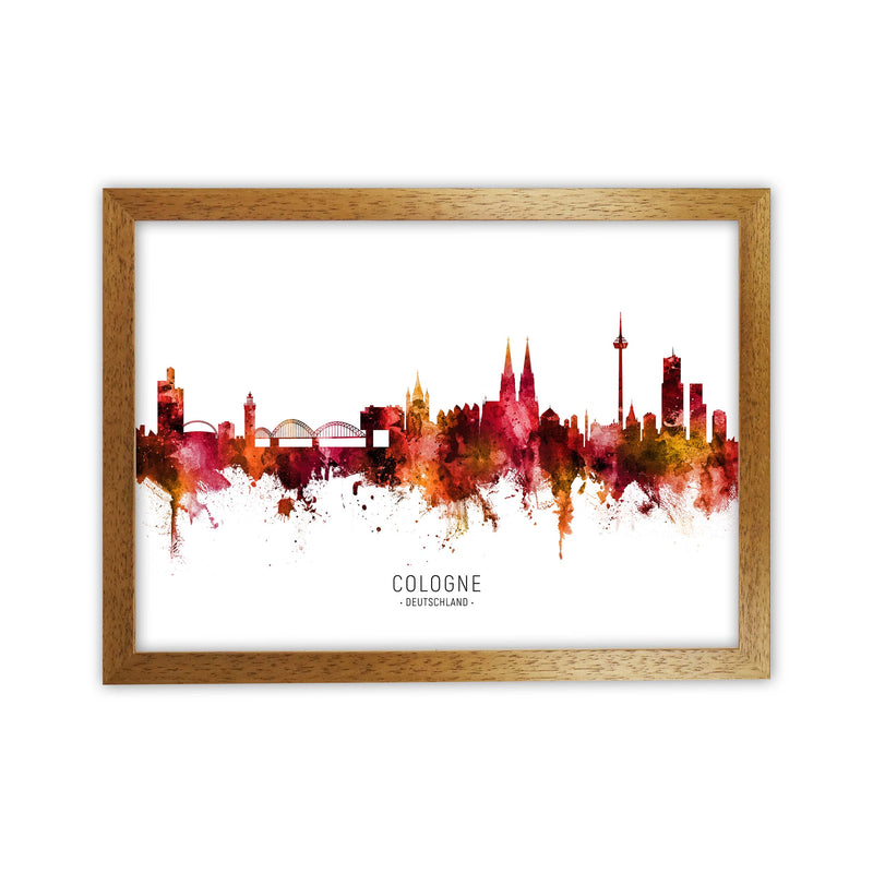 Cologne Deutschland Skyline Red City Name  by Michael Tompsett Oak Grain