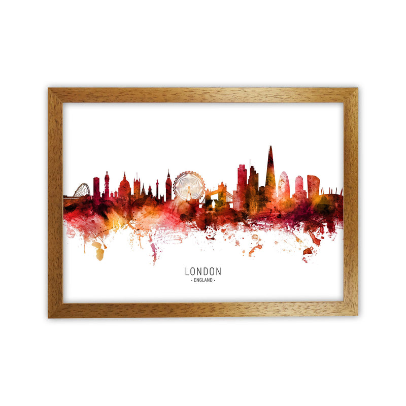 London England Skyline Red City Name  by Michael Tompsett Oak Grain