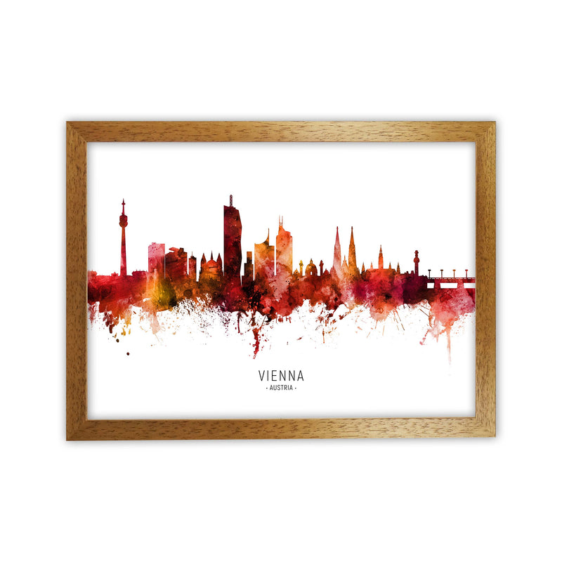 Vienna Austria Skyline Red City Name  by Michael Tompsett Oak Grain