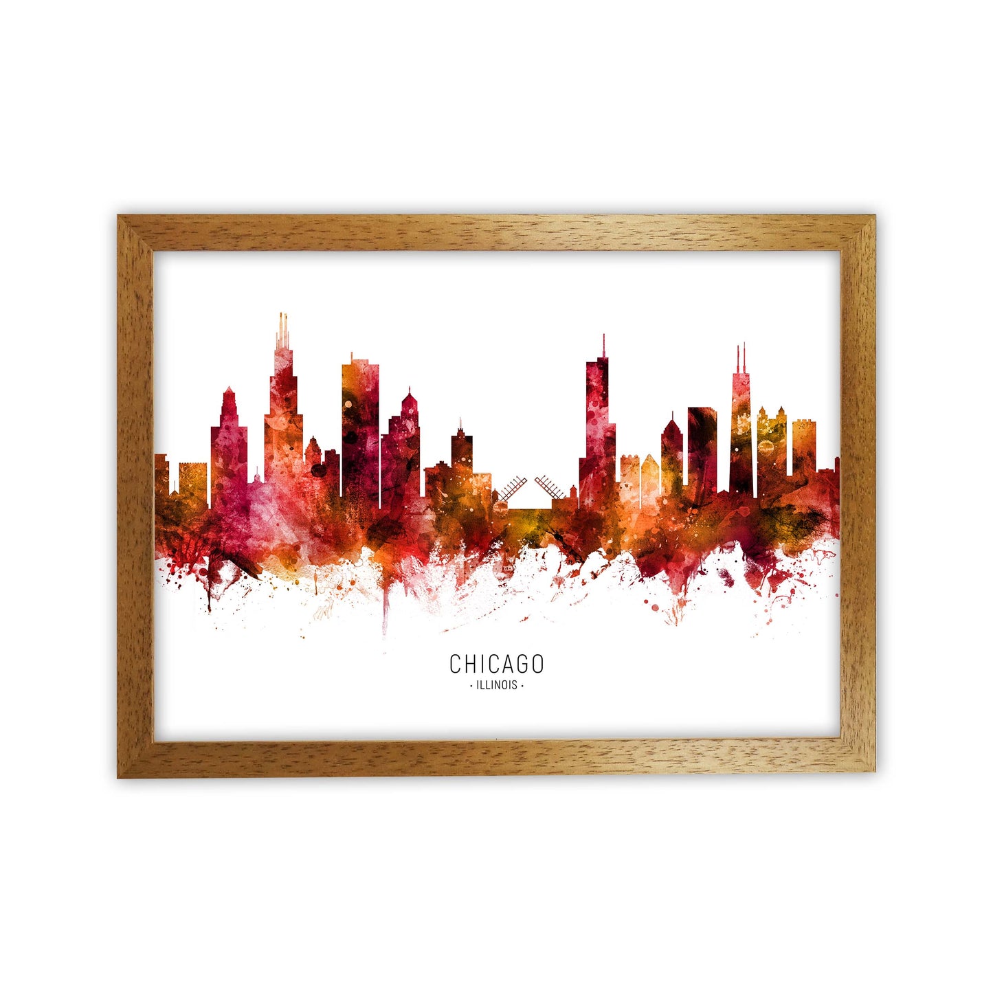 Chicago Illinois Skyline Red City Name  by Michael Tompsett Oak Grain