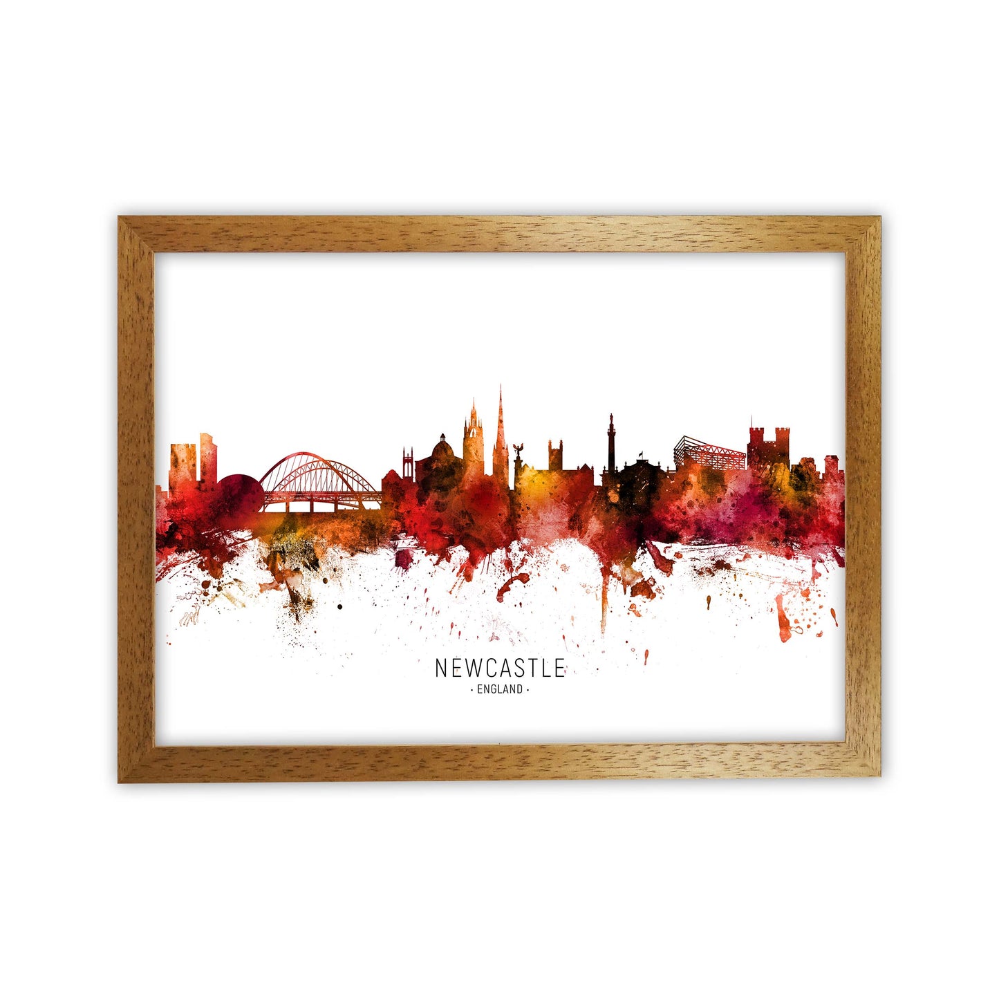 Newcastle England Skyline Red City Name  by Michael Tompsett Oak Grain