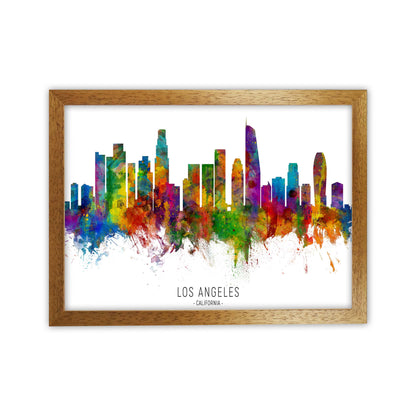 Los Angeles California Skyline Red City Name  by Michael Tompsett Oak Grain