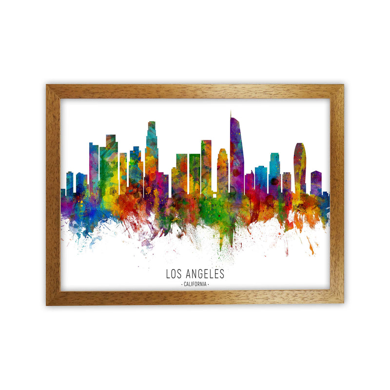 Los Angeles California Skyline Red City Name  by Michael Tompsett Oak Grain