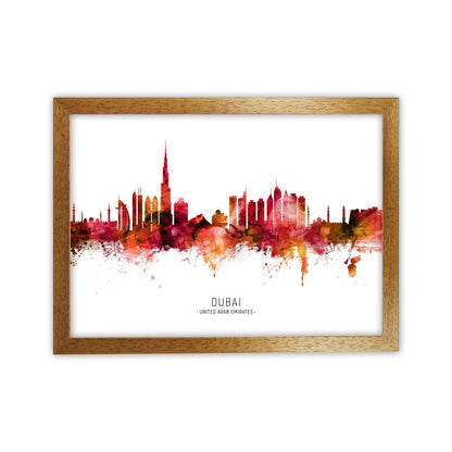 Dubai United Arab Emirates Skyline Red City Name  by Michael Tompsett Oak Grain