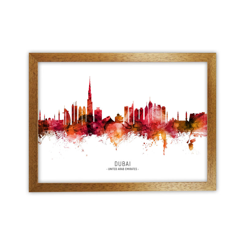 Dubai United Arab Emirates Skyline Red City Name  by Michael Tompsett Oak Grain