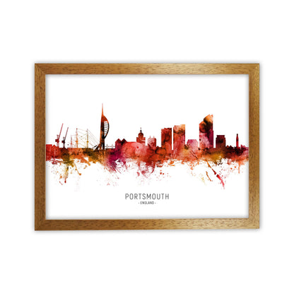Portsmouth England Skyline Red City Name  by Michael Tompsett Oak Grain