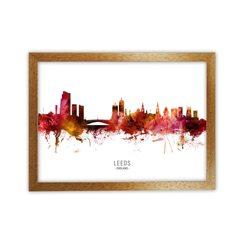 Leeds England Skyline Red City Name Print by Michael Tompsett Oak Grain