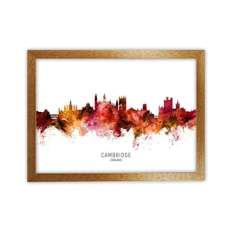 Cambridge England Skyline Red City Name  by Michael Tompsett Oak Grain