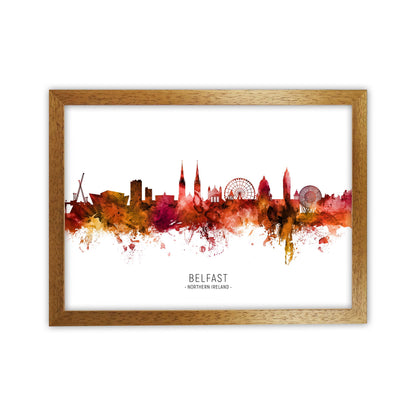 Belfast Northern Ireland Skyline Red City Name  by Michael Tompsett Oak Grain