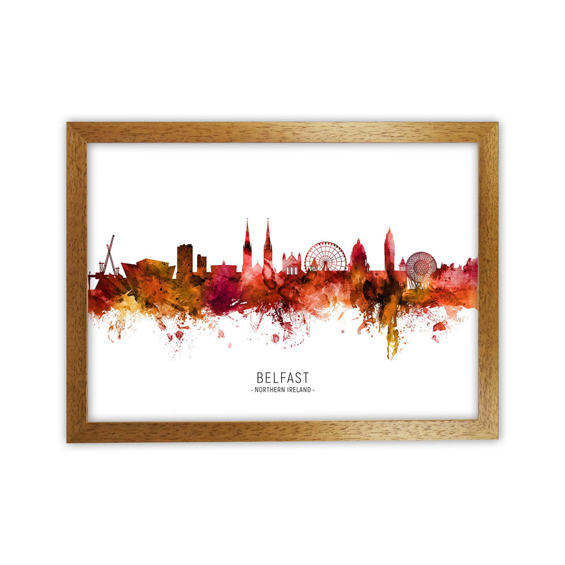 Belfast Northern Ireland Skyline Red City Name  by Michael Tompsett Oak Grain