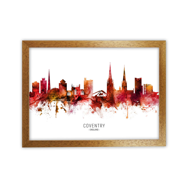 Coventry England Skyline Red City Name  by Michael Tompsett Oak Grain
