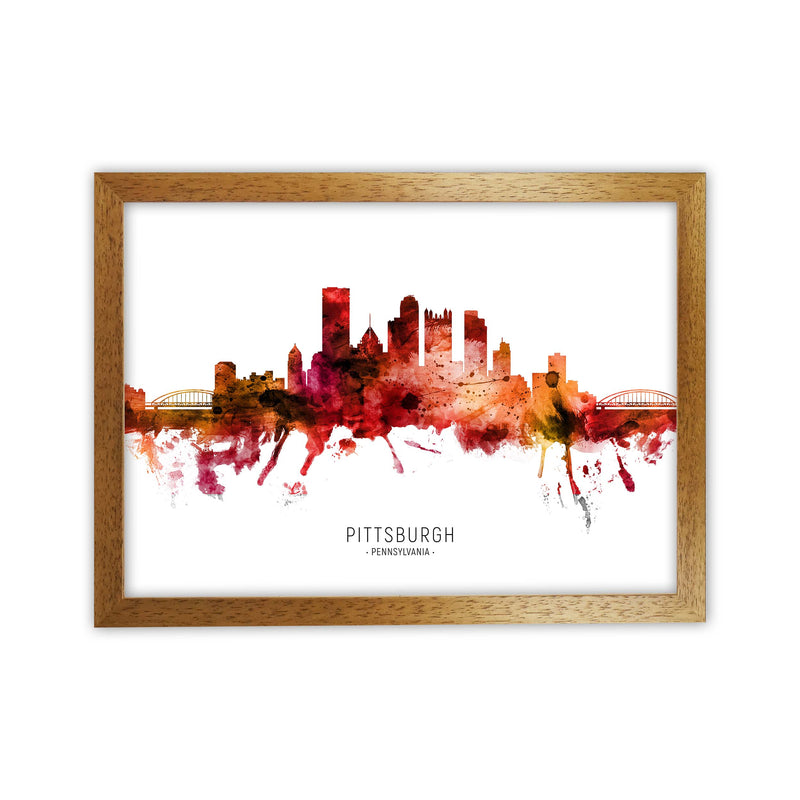 Pittsburgh Pennsylvania Skyline Red City Name  by Michael Tompsett Oak Grain