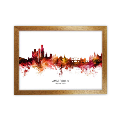 Amsterdam Netherlands Skyline Red City Name  by Michael Tompsett Oak Grain