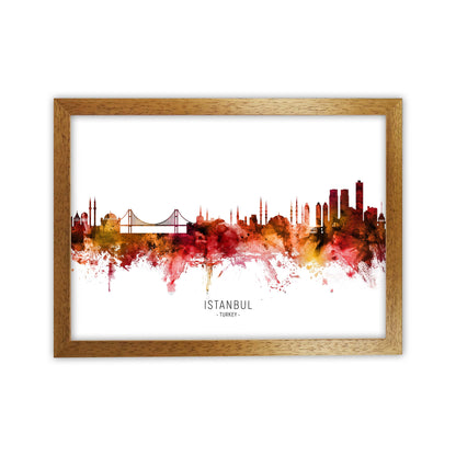 Istanbul Turkey Skyline Red City Name  by Michael Tompsett Oak Grain