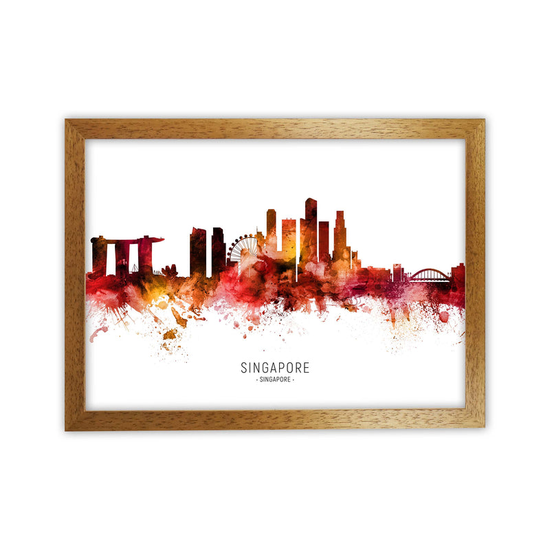 Singapore Singapore Skyline Red City Name  by Michael Tompsett Oak Grain