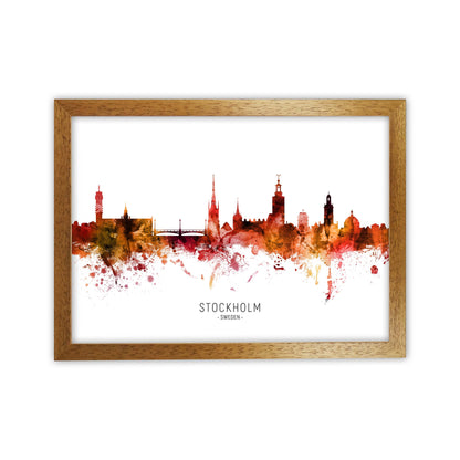 Stockholm Sweden Skyline Red City Name  by Michael Tompsett Oak Grain