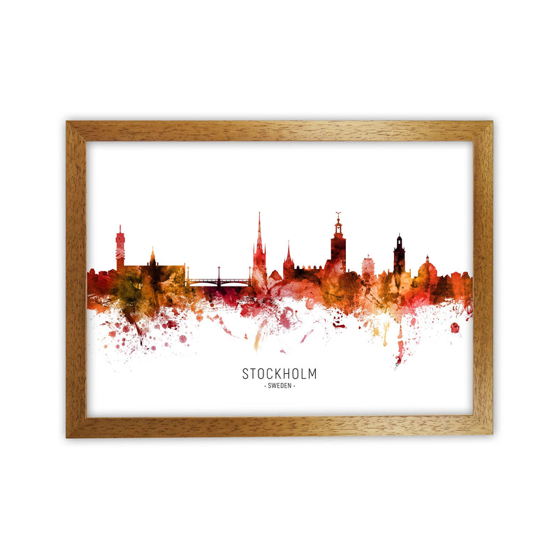 Stockholm Sweden Skyline Red City Name  by Michael Tompsett Oak Grain