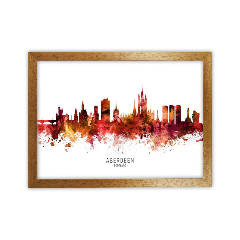 Aberdeen Scotland Skyline Red City Name  by Michael Tompsett Oak Grain