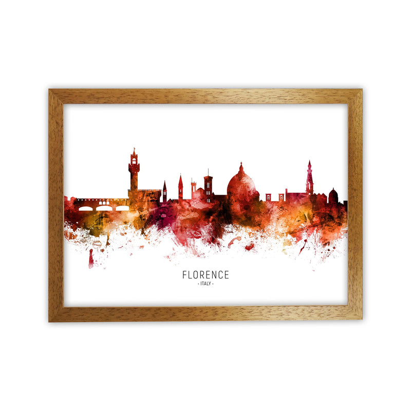 Florence Italy Skyline Red City Name  by Michael Tompsett Oak Grain