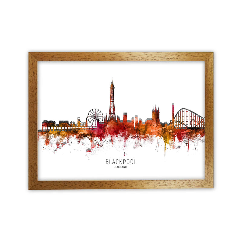 Blackpool England Skyline Red City Name  by Michael Tompsett Oak Grain