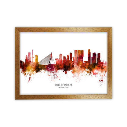 Rotterdam Netherlands Skyline Red City Name  by Michael Tompsett Oak Grain