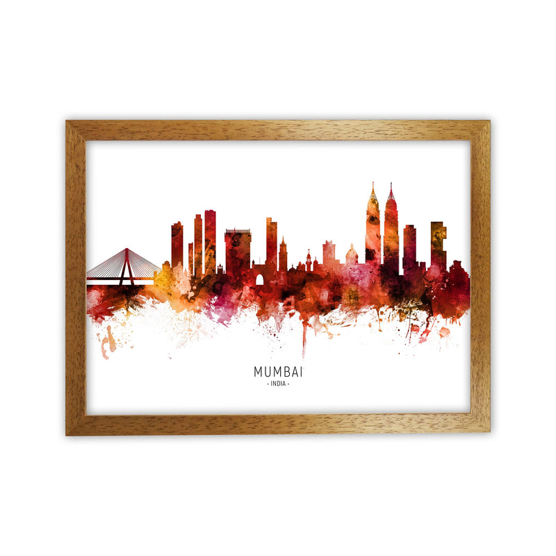 Mumbai India Skyline Red City Name Print by Michael Tompsett Oak Grain