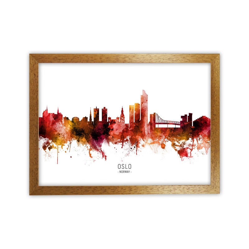 Oslo Norway Skyline Red City Name Print by Michael Tompsett Oak Grain