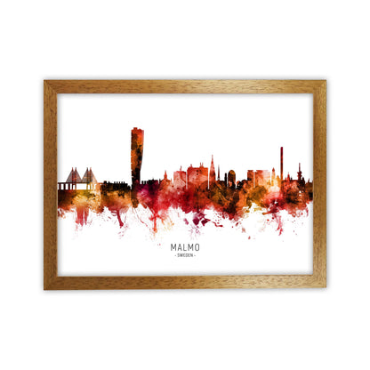 Malmo Sweden Skyline Red City Name Print by Michael Tompsett Oak Grain