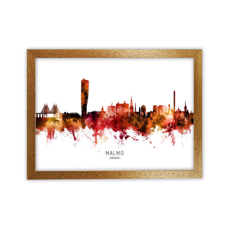 Malmo Sweden Skyline Red City Name Print by Michael Tompsett Oak Grain