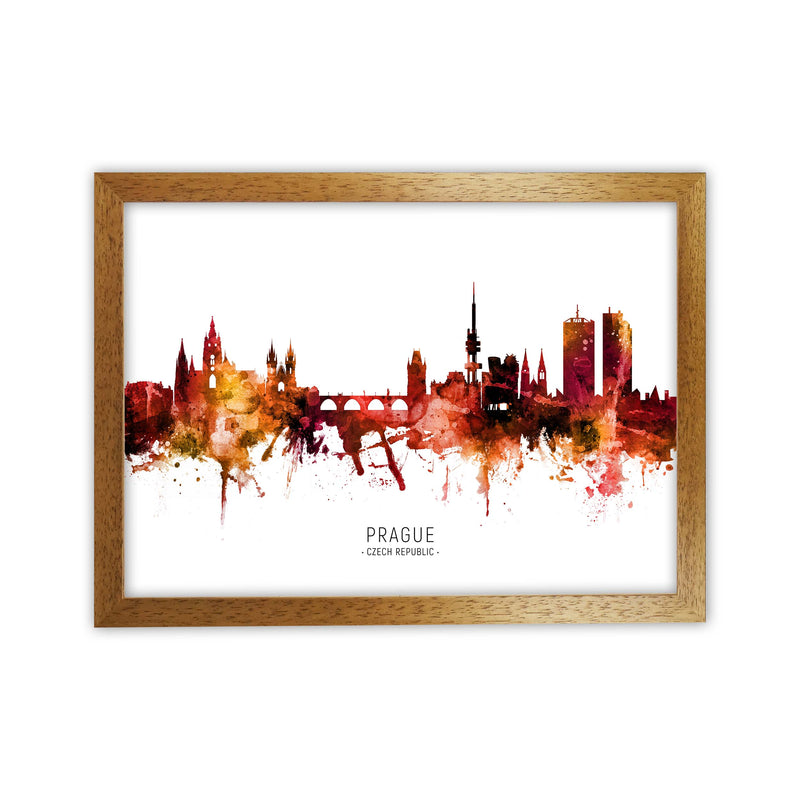 Prague Czech Republic Skyline Red City Name  by Michael Tompsett Oak Grain