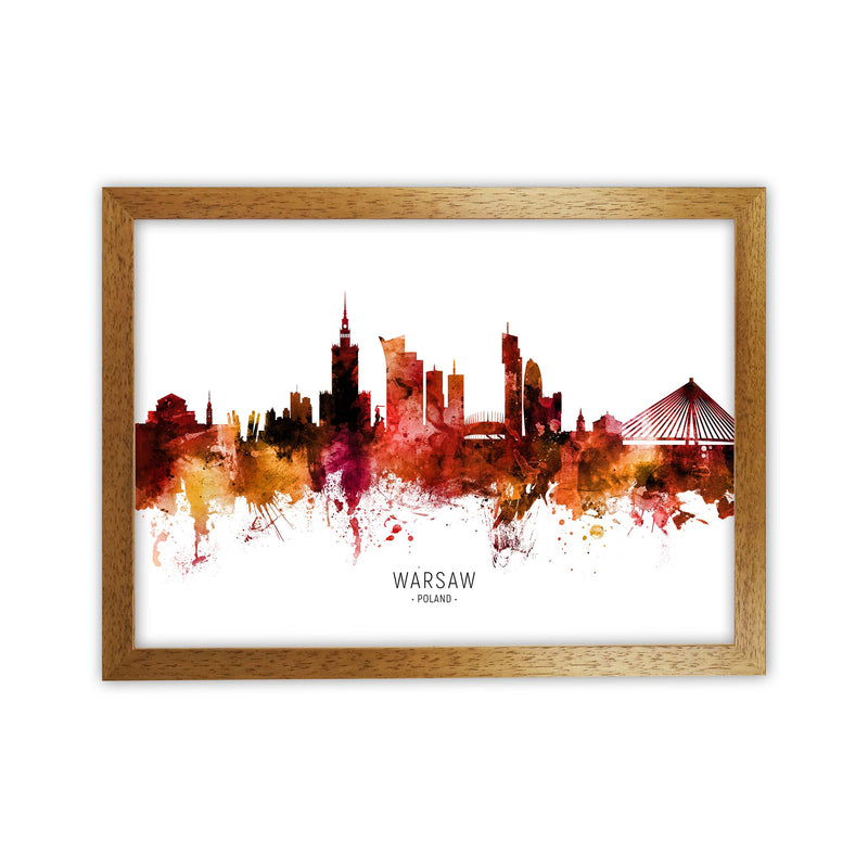 Warsaw Poland Skyline Red City Name Print by Michael Tompsett Oak Grain