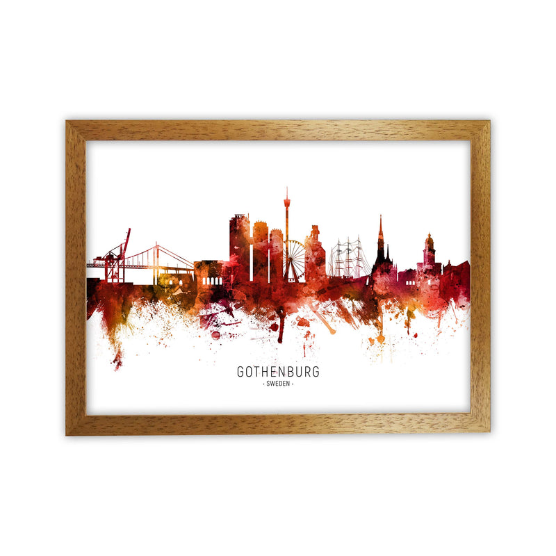 Gothenburg Sweden Skyline Red City Name  by Michael Tompsett Oak Grain