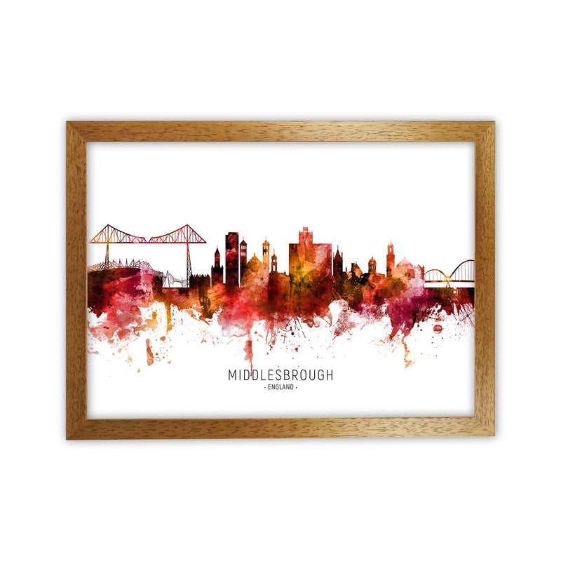 Middlesbrough England Skyline Red City Name  by Michael Tompsett Oak Grain