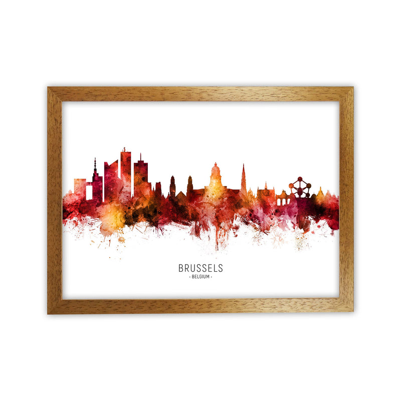 Brussels Belgium Skyline Red City Name  by Michael Tompsett Oak Grain