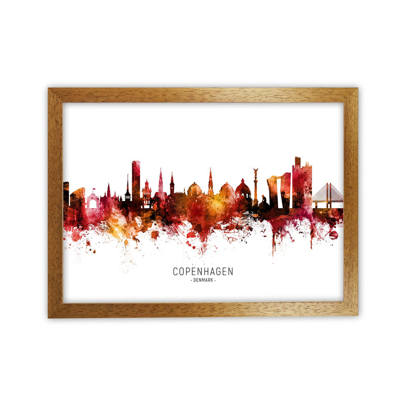 Copenhagen Denmark Skyline Red City Name  by Michael Tompsett Oak Grain