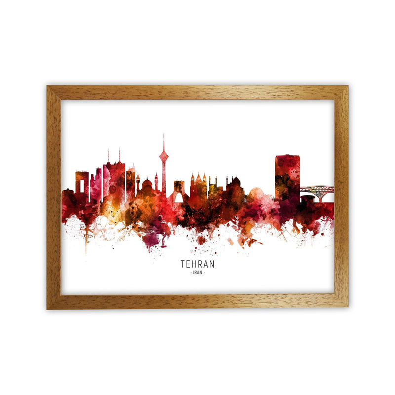 Tehran Iran Skyline Red City Name Print by Michael Tompsett Oak Grain