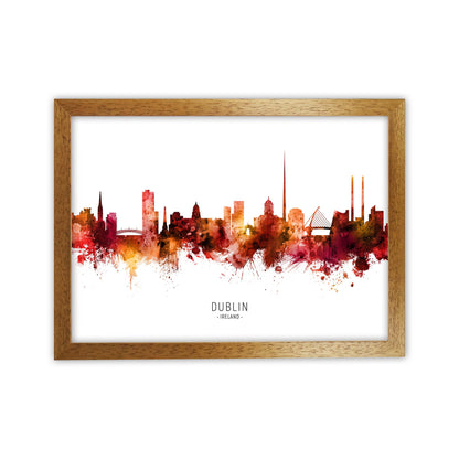 Dublin Ireland Skyline Red City Name  by Michael Tompsett Oak Grain