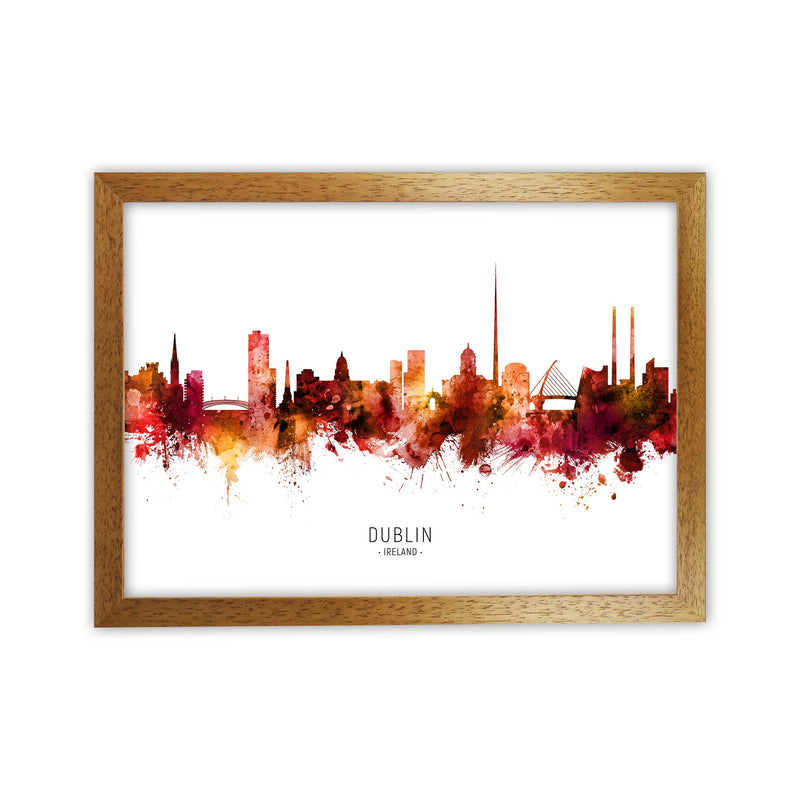 Dublin Ireland Skyline Red City Name  by Michael Tompsett Oak Grain